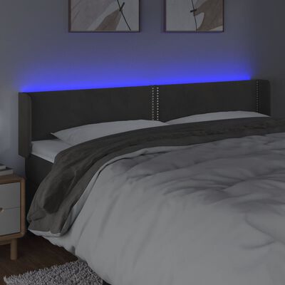 vidaXL sengegavl med LED-lys 163x16x78/88 cm fløjl mørkegrå
