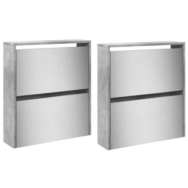 vidaXL skoskab med spejl og 4 hylder 63x17x134 cm betongr&aring;