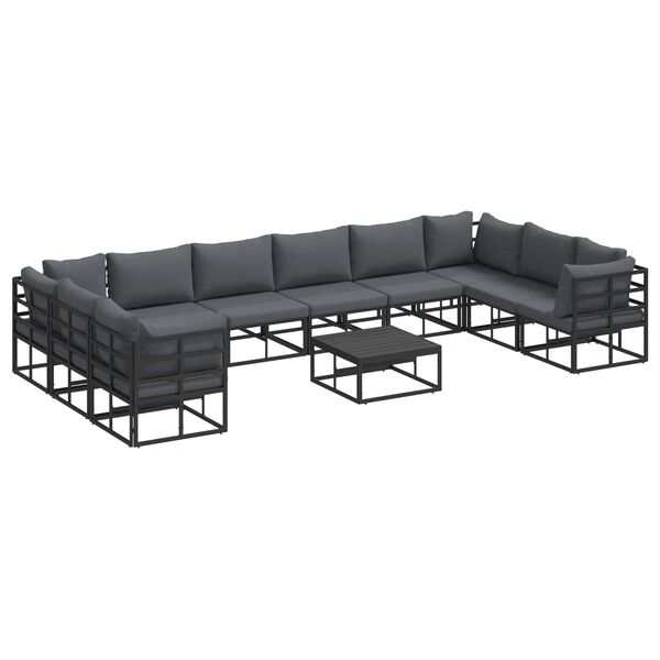 vidaXL Havesofa Sæt med pude 11 pcs Sort Aluminium
