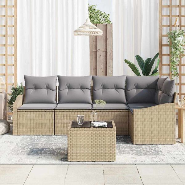 vidaXL Sofa S&aelig;t med pude 6 pcs Beige polyrattan