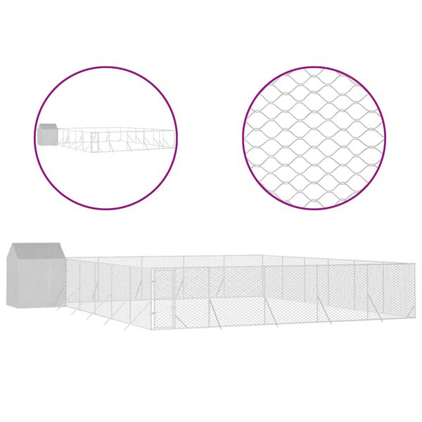 vidaXL udendørs hundegård med tag 12x12x2,5 m galvaniseret stål sølv