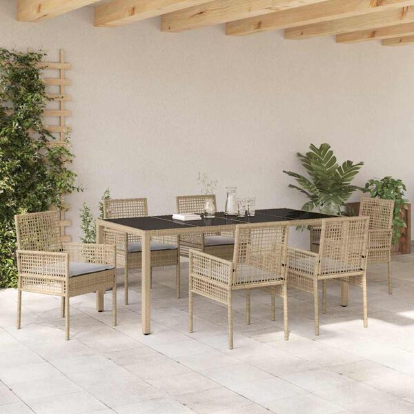 vidaXL Have Spisebordss&aelig;t 7 pcs Beige polyrattan