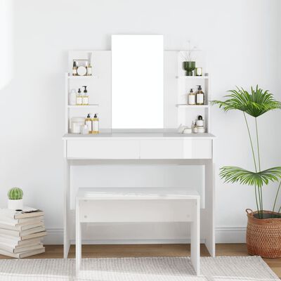 vidaXL makeupbord med spejl 96x40x142 cm hvid højglans