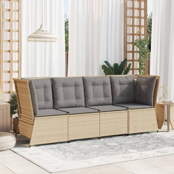 vidaXL hj&oslash;rnemodul til havesofa med hynder polyrattan beige