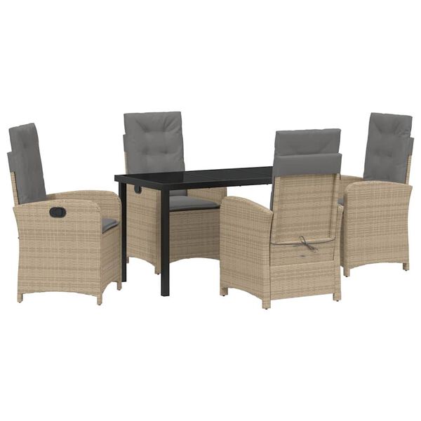 vidaXL Have Spisebordss&aelig;t med pude 5 pcs Beige polyrattan
