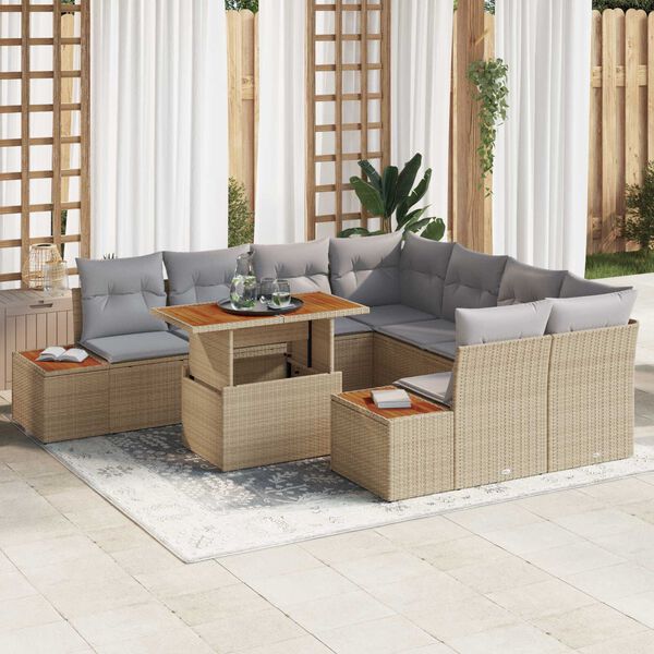 vidaXL Havesofa S&aelig;t med opbevaring 9 pcs Beige Poly rattan