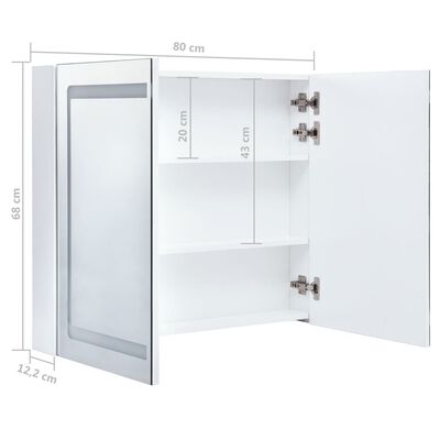vidaXL badeværelsesskab med spejl + LED-lys 80x12,2x68 cm