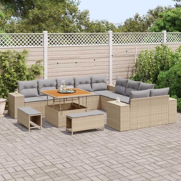 vidaXL Havesofa S&aelig;t med pude 13 pcs Beige polyrattan