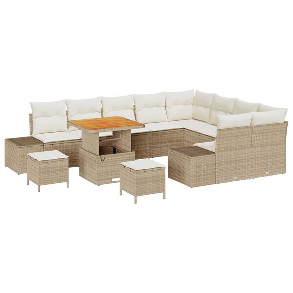 vidaXL Havesofa S&aelig;t med pude med opbevaring 12 pcs Beige Poly rattan