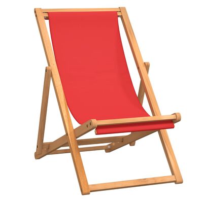 vidaXL foldbar strandstol massivt teaktræ rød
