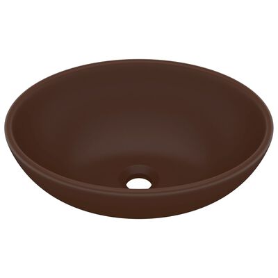 vidaXL luksuriøs håndvask 40x33 cm keramisk oval mat mørkebrun