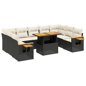 vidaXL sofas&aelig;t til haven 10 dele med hynder polyrattan sort