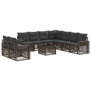 vidaXL Havesofa S&aelig;t 10 stk. Gr&aring; og M&oslash;rkegr&aring; polyrattan