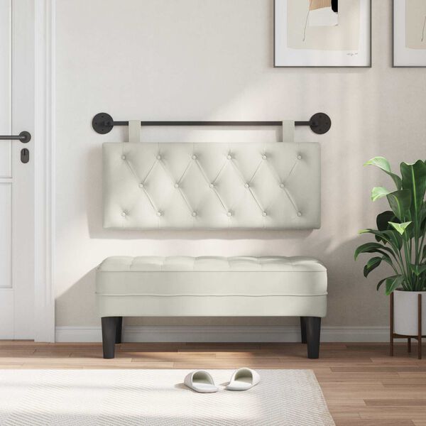 vidaXL H&aelig;ngende Hovedgavl V&aelig;gmonteret Creme 110 x 55 x 7 cm Fl&oslash;jl