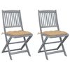 vidaXL foldbare havestole 2 stk. med hynder massivt akacietr&aelig;