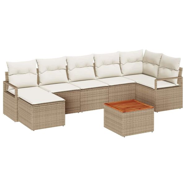 vidaXL Havesofa S&aelig;t med pude 8 pcs Beige Poly rattan