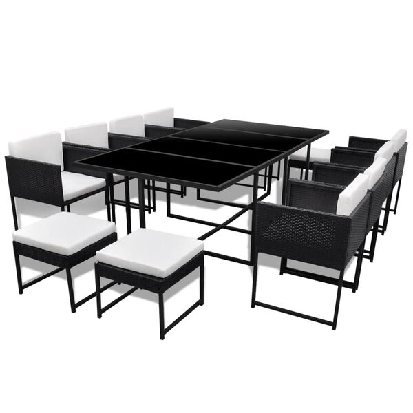 vidaXL udend&oslash;rs spises&aelig;t 13 dele med hynder polyrattan sort