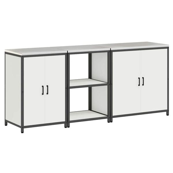 vidaXL K&oslash;kkenopbevaringss&aelig;t med hylde 3 pcs Hvid Koldvalset st&aring;l