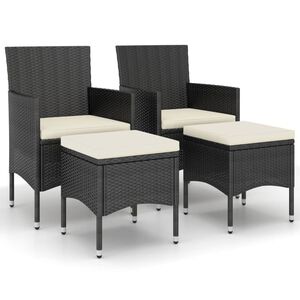 vidaXL havestole med skamler 4 dele polyrattan sort