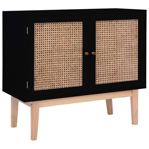 vidaXL skænk 88,5x40x80 cm MDF og rattan sort