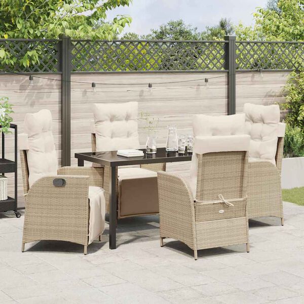 vidaXL Have Spisebordss&aelig;t med pude 5 pcs Beige polyrattan