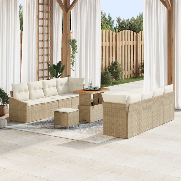 vidaXL Havesofa S&aelig;t med pude 11 pcs Beige Poly rattan