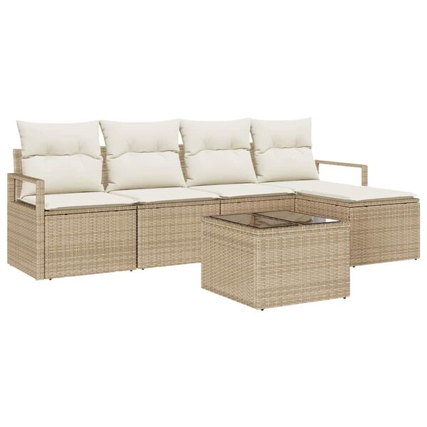 vidaXL Sofa S&aelig;t med pude 6 pcs Beige og creme polyrattan