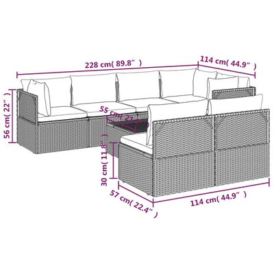 vidaXL loungesæt til haven 8 dele med hynder polyrattan grå