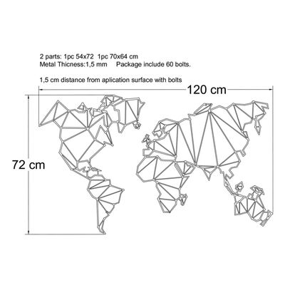 Homemania vægdekoration World Map 120x72 cm metal sort