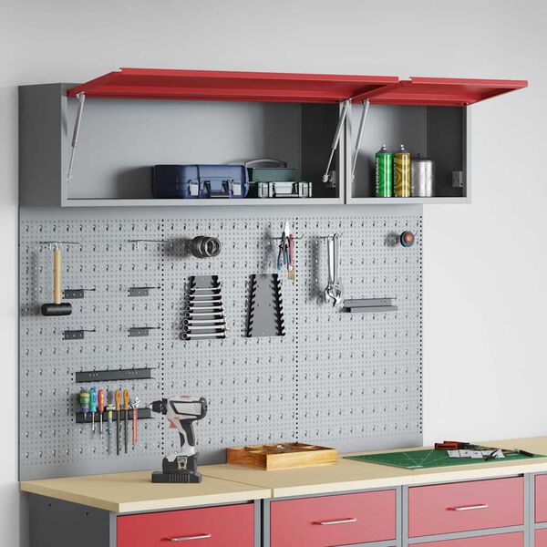 vidaXL V&aelig;rkt&oslash;jsskab og Pegboard S&aelig;t 5 pcs R&oslash;d 150 x 25 x 115 cm St&aring;l