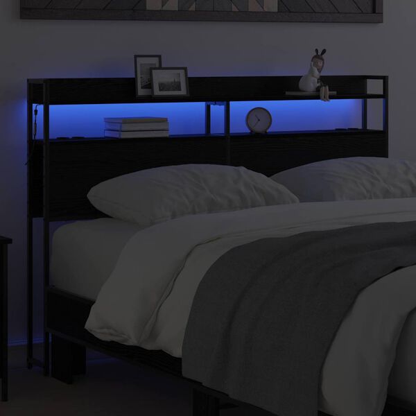 vidaXL Opbevaringshovedgavl med hylde Sort eg 160 cm Konstrueret tr&aelig;