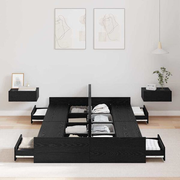 vidaXL Seng med opbevaring Sort eg 120 x 200 cm Konstrueret træ