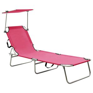 vidaXL foldbar liggestol med baldakin st&aring;l pink