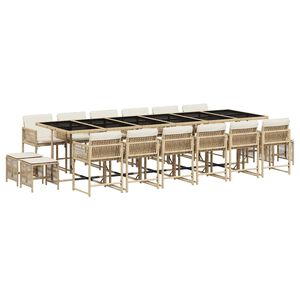 vidaXL spisebordss&aelig;t til haven 17 dele med hynder polyrattan beige