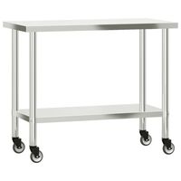 vidaXL arbejdsbord med hjul til køkken 110x55x85 cm rustfrit stål