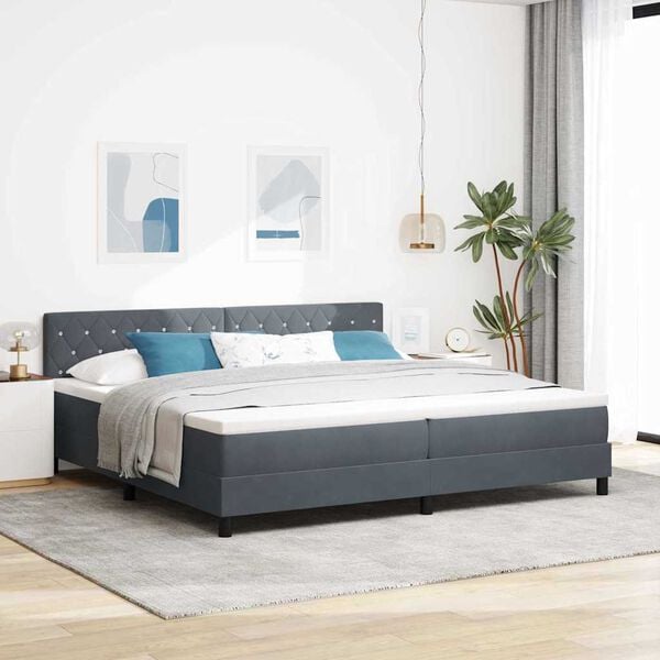 vidaXL Box spring seng med madras M&oslash;rkegr&aring; 200 x 200 cm Fl&oslash;jl