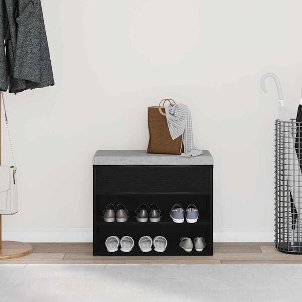 vidaXL Sko bænk med hylde Sort eg 60 x 30 x 45 cm Konstrueret træ