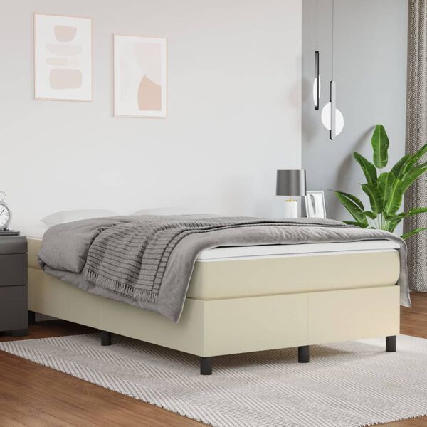 vidaXL Boxspring sengeramme 120x200 cm kunstl&aelig;der cremefarvet