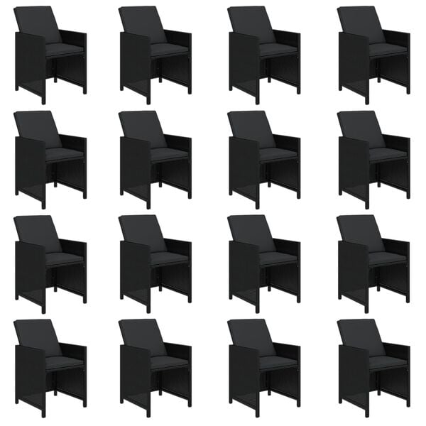 vidaXL spisebordss&aelig;t til haven 17 dele med hynder polyrattan sort