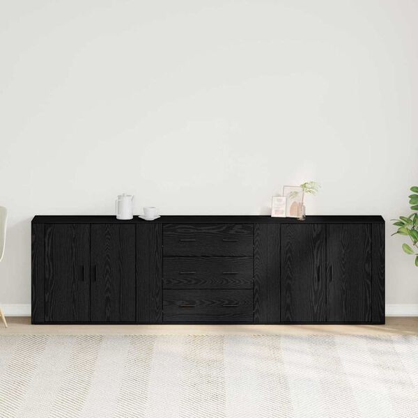 vidaXL Sideboard med skuffe Sort eg 240 x 33 x 70 cm Konstrueret tr&aelig;