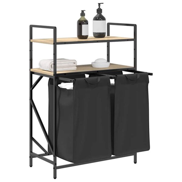 vidaXL vasketøjskurv 2 rum med hylder sonoma-eg