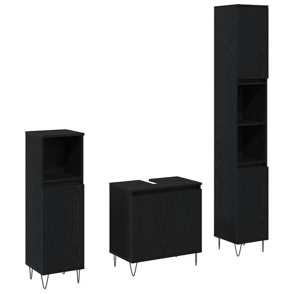 vidaXL Badev&aelig;relsesm&oslash;bel s&aelig;t med d&oslash;r 3 pcs Sort eg 30 x 30 x 190 cm