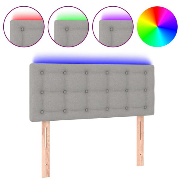 vidaXL sengegavl med LED-lys 100x5x78/88 cm stof lysegr&aring;