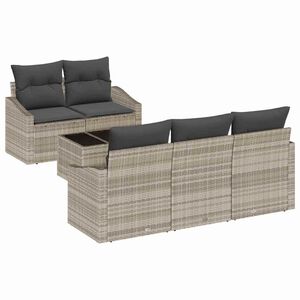vidaXL Sofa S&aelig;t med pude 6 pcs Lysegr&aring; og m&oslash;rkegr&aring; polyrattan