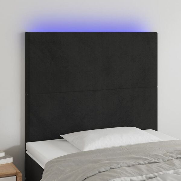 vidaXL sengegavl med LED-lys 90x5x118/128 cm fl&oslash;jl sort