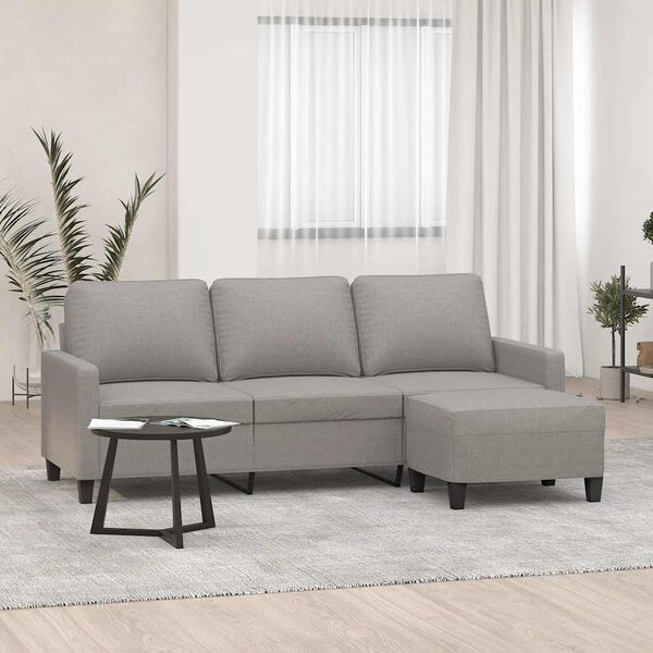 vidaXL 3-personers sofa med fodskammel 180 cm stof Lysegr&aring;