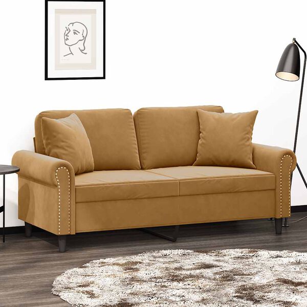 vidaXL 2-personers sofa med pyntepuder 140 cm velour brun