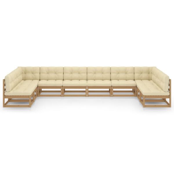 vidaXL lounges&aelig;t til have 10 dele + hynder massivt fyrretr&aelig; gyldenbrun