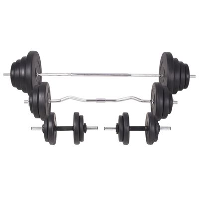 vidaXL træningsbænk med vægtstativ, vægtstang- og håndvægtsæt 120 kg