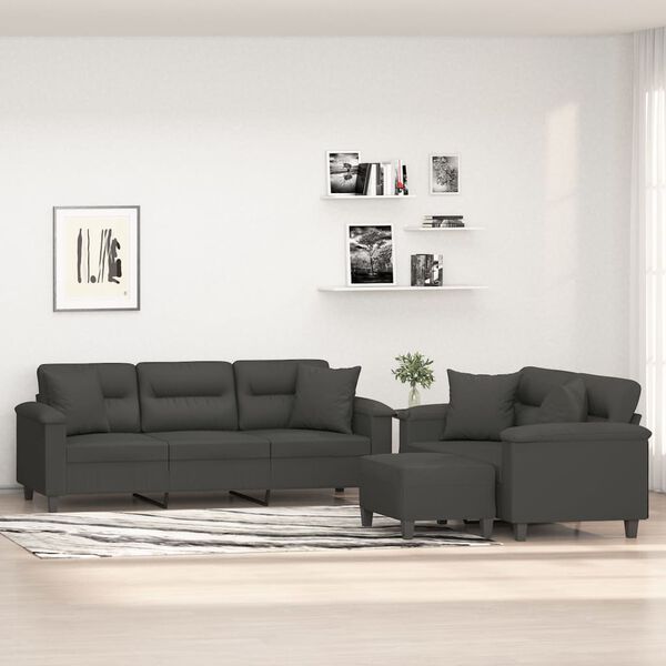 vidaXL sofasæt 3 dele med puder mikrofiberstof mørkegrå